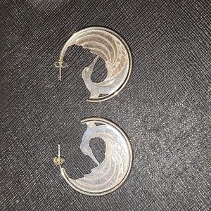 Pewter MWS Peacock Bird Hoop Earrings